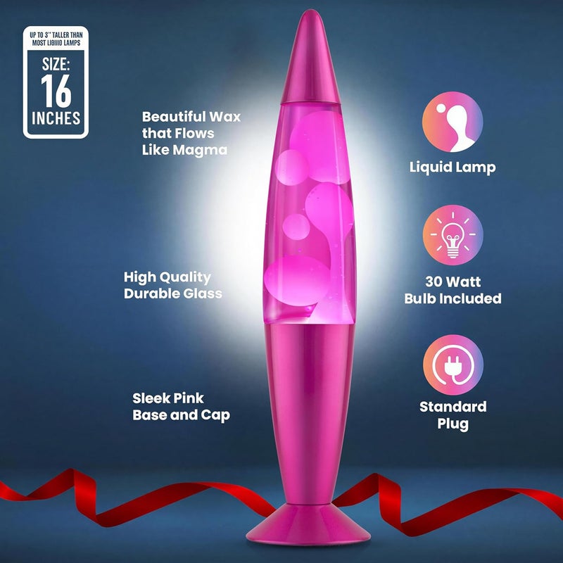 JAMBO 16" Beautiful Lamp- Pink with White/Pink Wax, Relaxing Liquid Light, Night Light Nightlight, Home Decor Living Room Office Bedroom Lamp for Adults Teens Kids, Magma Motion - Image 3